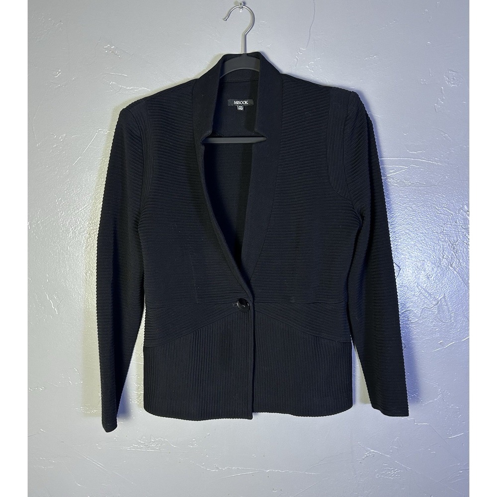 Misook single-button ribbed knit jacket black Size Petite M Quite Luxury Office